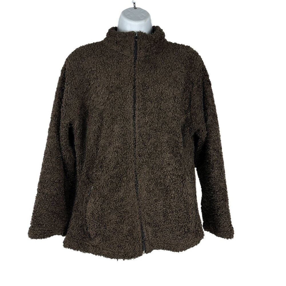 Black Diamond Brown Sherpa Fleece Jacket Zip Front Pockets Womens Size Large USA